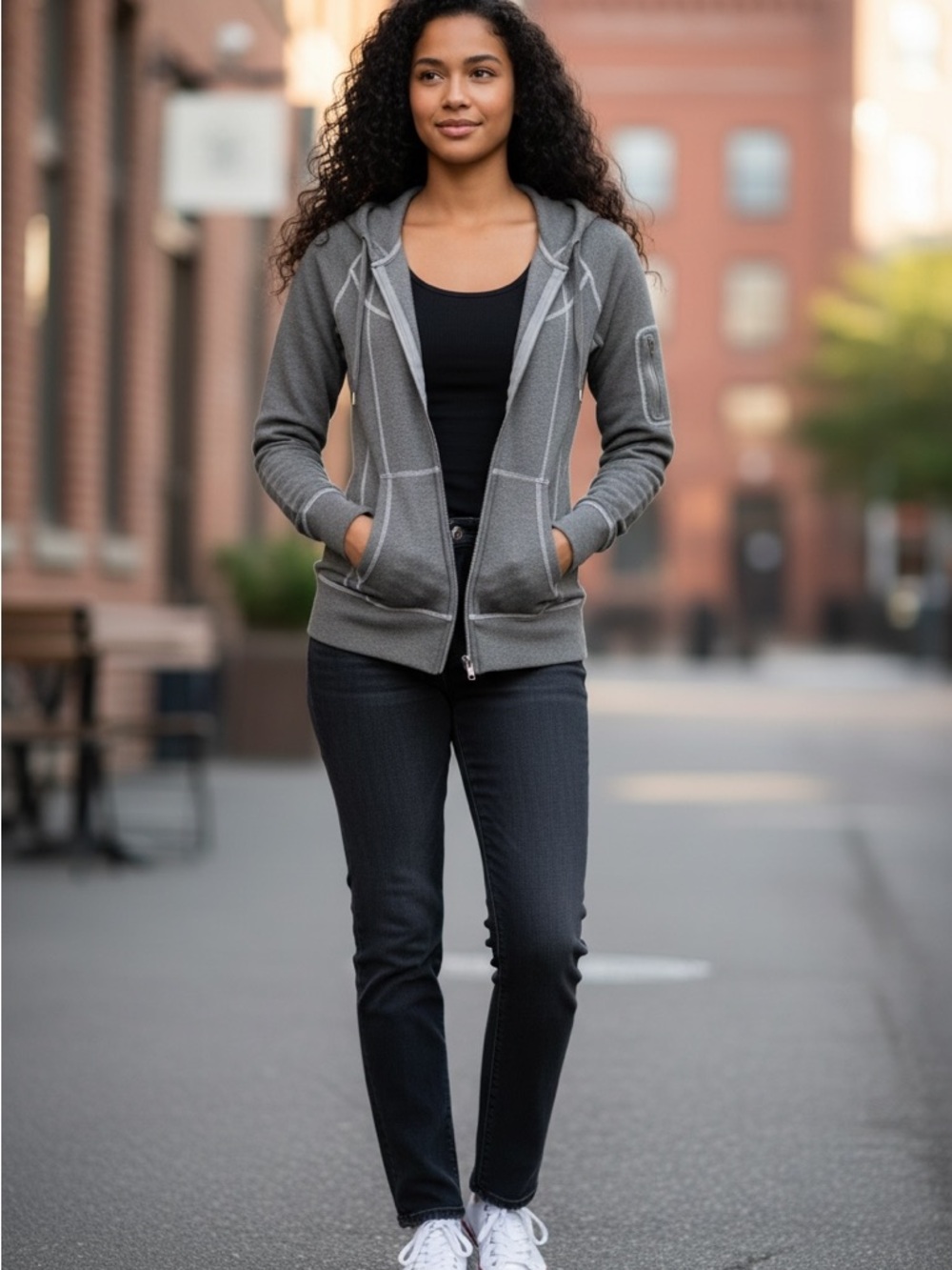 Athleta Striped Strength Hoodie Silver shimmer size xsmall